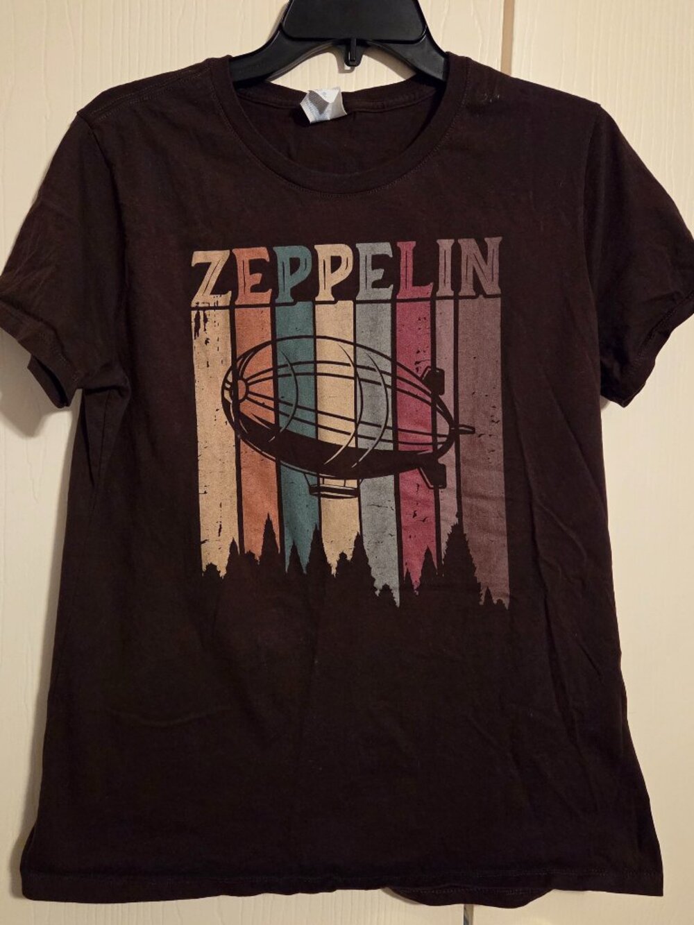 Led Zeppelin Retro Blimp Graphic T-Shirt Women’s Large Brown Band Tee
